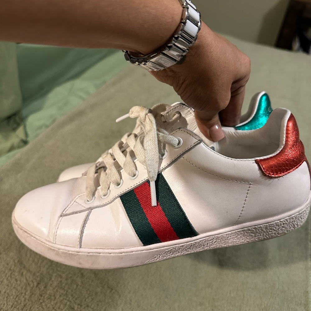 White Sneakers with Red and Green Stripes